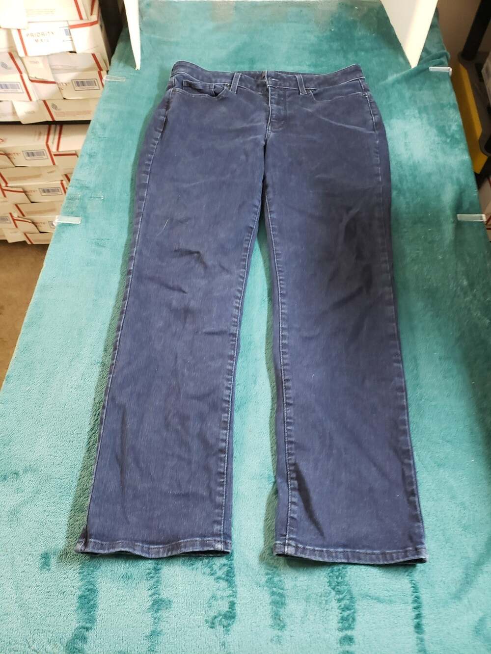 NYDJ Jeans Size 12 Petite Womens Blue Stretch Pants Mid Rise Marilyn Straight